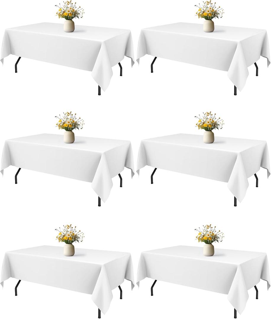 Niuara White Rectangle Table Cloth - 6 Pack, 60" x 84" Washable Polyester Tablecloth for 5FT Tables, Wrinkle-Resistant Table Cover for Weddings & Parties