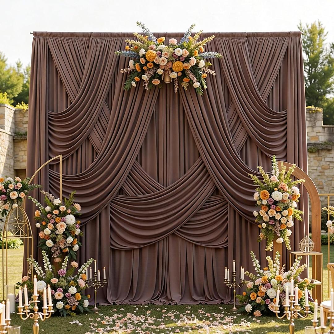 10ftx12ft Brown Backdrop Curtains for Parties, Wrinkle Free Polyester Brown Photo Backdrop Drapes 2 Panels 12 ft Long Back Drop Cloth for Wedding Birthday Photography Background Party