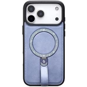 Bullroye for iPhone 17 Pro Max Case Leather Glitter | iPhone 17 Pro Max Leather Case with Sparkly Shiny Stand Cute Women | Fits for MagSafe (Sky Blue, IP17 Pro Max)