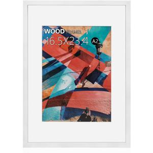 A2 Poster Frame,16.5x23.4 Natural Soild Wood White Picture Frames with Polished Plexiglass,Easy to Hang,Display Picture A2 without Mat or A3 with Mat for Wall Mounting Horizontally and Vertically