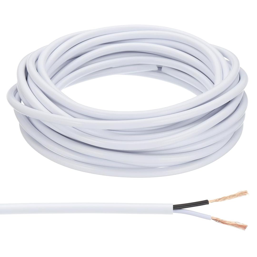 PATIKIL 25Ft 18/2 PVC Covered Wire, 300V SVT Round Lamp Cord Insulated Heat Resistant Electronical Flexible Cable for LED Lamp Wire Audio Cable Speaker, White, UL Listed