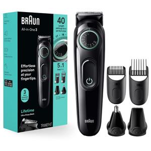 Braun All-In-One Style Kit Series 3 3450, 5-in-1 Trimmer for Men with Beard Trimmer, Ear & Nose Trimmer, Hair Clippers & More, Ultra-Sharp Blade, 40 Length Settings and Washable