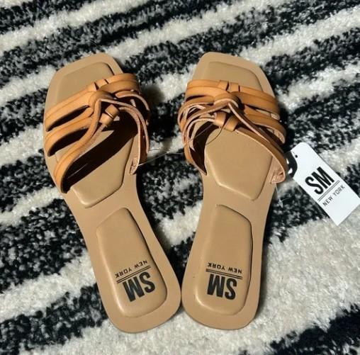 SM New York Tan Sandals with Woven Straps,  Size 10, Brown