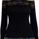 Sup-Coente Gothic T Shirts for Women Goth Black Long Sleeve Off The Shoulder Y2k (Small)