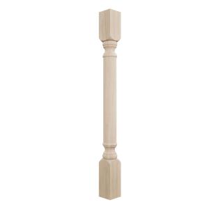 Ekena Millwork COL03X03X35TRRW Traditional Cabinet Column (Top Block: 6 1/8", Bottom Block: 7 1/8"), 3 3/4"W x 3 3/4"D x 35 1/2"H, Rubberwood