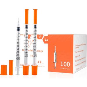 U-100 1ml 31ga Disposable Syringe and 31G x 6 mm (1/4") Needle, Lab Dispensing Supplies, 100Pack