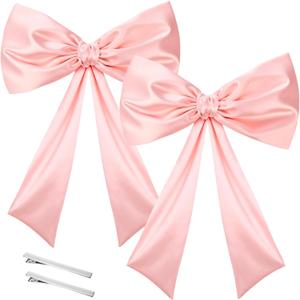 2 Pack Big Pink Bow Decorations Satin Ribbon Twist Tie Bow Large Wall Bow Birthday Party Decor for Coquette Bachelorette Decorations Baby Shower Bridal Party Supplies Pink (23 x 41 Inches)
