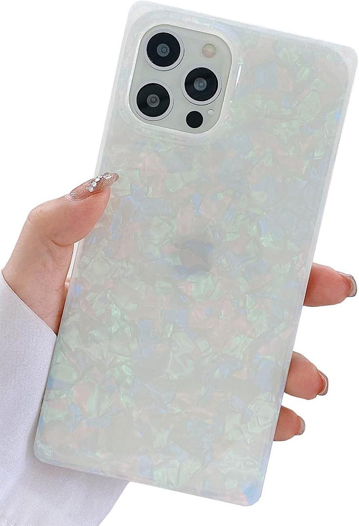 KERZZIL Cute Rectangle Compatible with iPhone 12/12 Pro 6.1-inch Case,Slim Colorful Sparkle Glitter Soft TPU Silicone Protective Durable Cases Cover(Pearl)