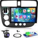 Type-C/USB 8Core 4G 64G for Honda Civic 2001-2005 Radio,5.0 Bluetooth Car Stereo with Wireless CarPlay 9inch 1280x720P Touchscreen 59UIs Android Auto GPS FM/RDS WiFi DSP 46EQ Backup Camera