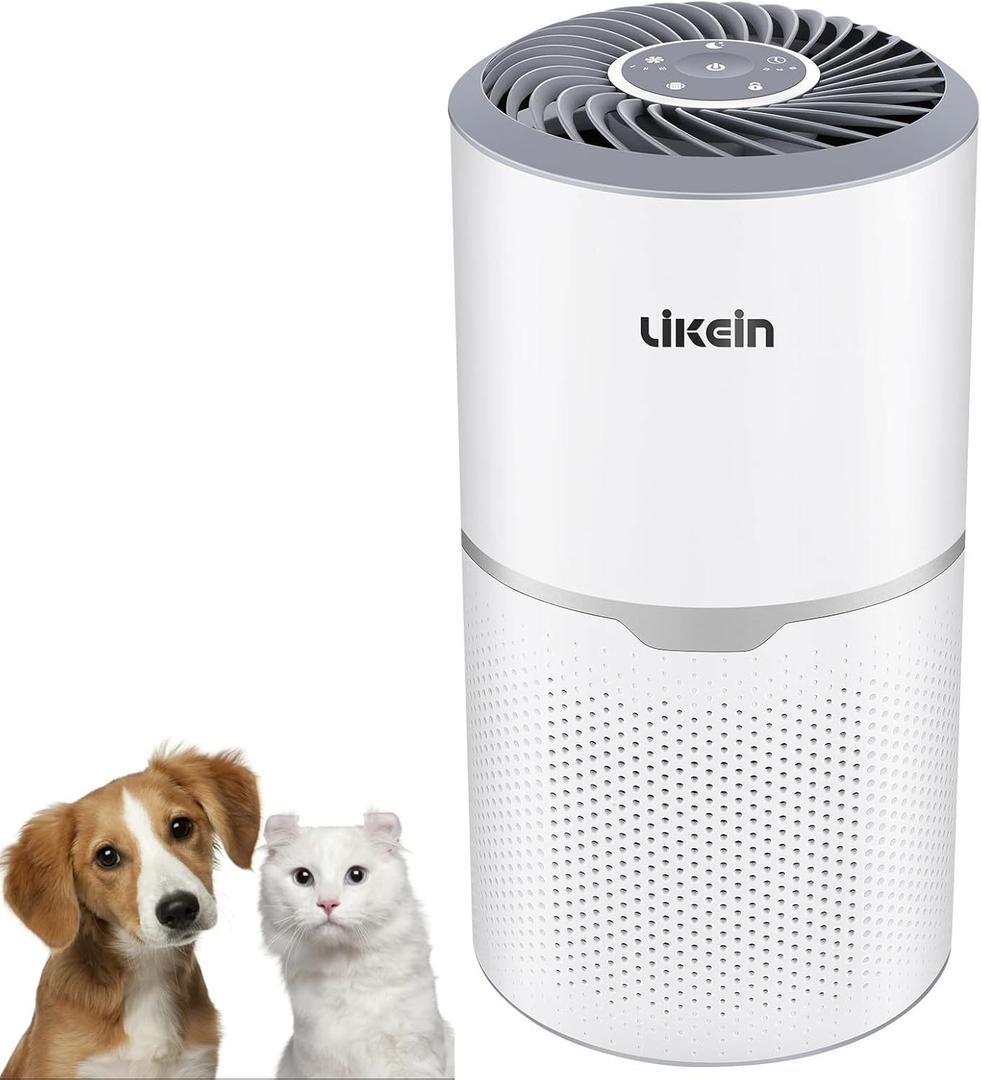 Likein, Air Purifiers for Home Large Room Pets Up to 600 Ft², 20dB Quiet Air Purifier for Bedroom, HEPA Air Purifier Cleaner with 360° Air Outlet, Removes Pets Hair White