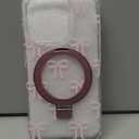 Compatible with iPhone 15 Pro Case Bow Pattern with Magnetic Ring Stand [Compatible with Mag-Safe] TPU Protective Phone Case for Women Girl, Clear Pink