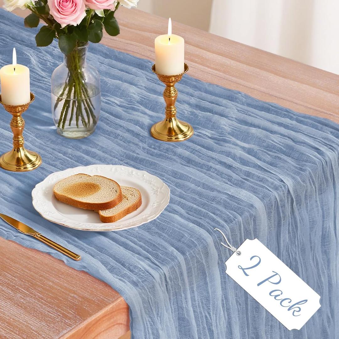 2 Pack Dusty Blue Cheesecloth Table Runner, 10Ft Boho Gauze Cheese Cloth Table Runners for Wedding, Party, Dinner, Baby Shower, 120 Inches Long Table Runner for Easter, Father's Day Decor