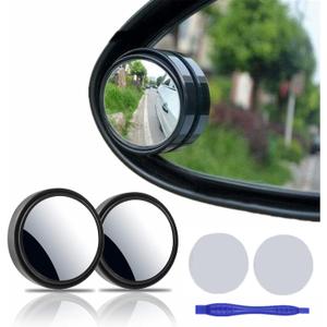 2 pcs Blind Spot Mirrors, 2" Round HD Glass Convex 360 Wide Angle Side Rear View Mirror with ABS Housing for Cars SUV and Trucks, Black, Pack of 2