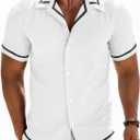 Runcati Mens Short Sleeve Shirt Button Down Casual Cuban Linen Shirts Summer Beach Vacation Tops (White, L)