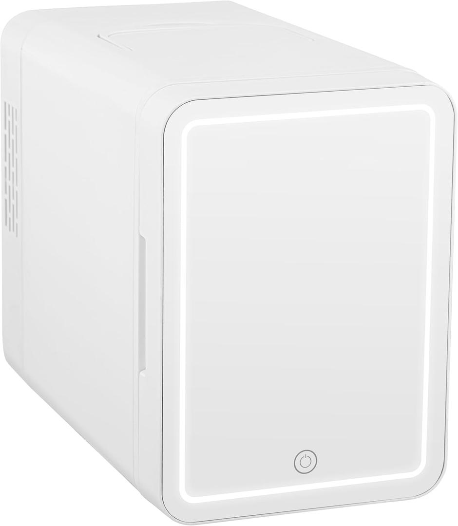 Iceblue 6L Mini Fridge with Mirror, Compact Small Fridge for Bedroom, Car, Office & Dorm, Mini skincare fridge with Dimmable LED Light Mirror for Beauty Essentials & Beverages (White)