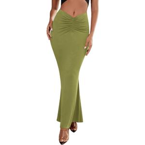 Umenlele Women's Casual High Waist Ruched Stretchy Bodycon Long Maxi Skirt, Size XL