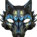 MCJC Halloween Wolf Mask, Werewolf Half Face Costume Mask,Masquerade Accessory (Blue)
