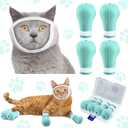 Hillban Cat Muzzle for Grooming with 4 Silicone Boots Breathable Transparent Face Guard Silicone Cat Claw Covers Anti Scratch Booties to Prevent Scratching Biting Bathing Trimming(Medium)
