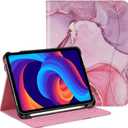 Protective Case for iPad (A16) 11th Generation 11 Inch (2025) & iPad 10th Generation 10.9 Inch (2022), Multi-Angle Viewing Stand Cover with Pen Holder & Pocket for iPad 11 inch,Marble Pink
