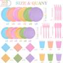 192PCS Pastel Party Supplies Set Rainbow Tableware Bulk Include Paper Plates Cups Napkins Colorful Mix Color Disposable Dinnerware Decorations for Baby Shower Graduation Carnival Wedding