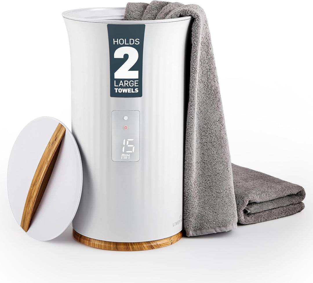 Live Fine Towel Warmer | Bucket Style Luxury Heater with LED Display, Adjustable Timer, Auto Shut-Off | Fits 40 x 70 Oversized Towel (White)