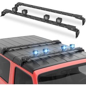 400 LBS Roof Rack Cross Bars with 4 Pcs LED Lights Bar Compatible for 2007-2025 Jeep Wrangler JK JKU JL JLU Unlimited & Gladiator JT Hardtop, Roof Rail Crossbars Cargo Carrier Rooftop Luggage