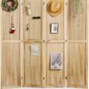 Pegboard Display, 5.6Ft Wooden Room Divider Folding Privacy Screens Portable Freestanding Wall Organizer for Retail Craft Art Display Board (4panels, Natural)