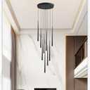 9-Light LED High Ceiling Chandelier, Modern Black Long Linear Pendant Chandelier for Staircase Entryway Foyer, Large Dimmable Hanging Light with 3 Color Temperatures