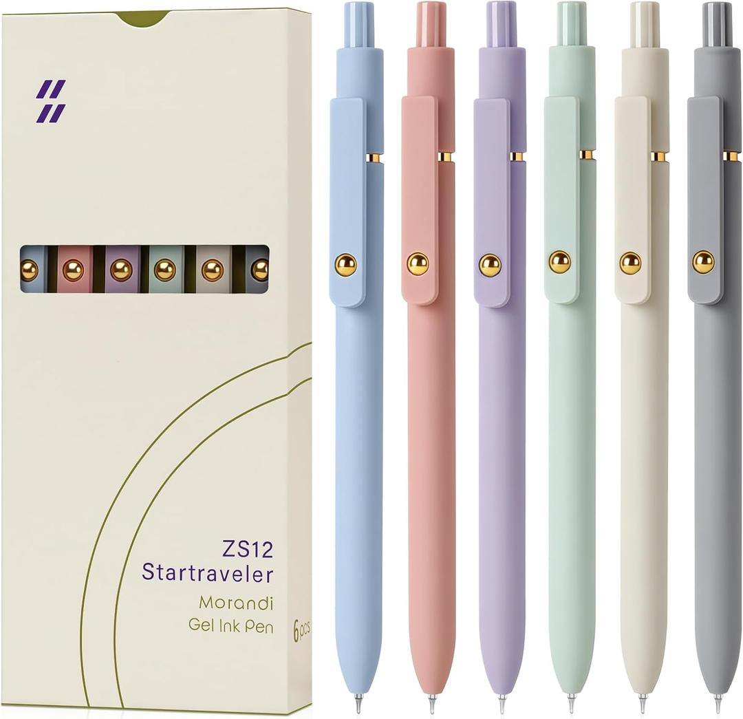 FIOVER Gel Pens, 6pcs 0.7mm Fine Point Black Ink, Quick Dry Smooth Writing Pens for Journaling, Nurse Aesthetic Cute Office School Supplies, Gifts for Women and Men (6Pcs Morandi-Black Ink) (1 Count (Pack of 6))