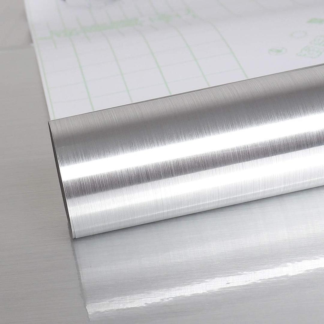 VEELIKE 15.7''x708'' Stainless Steel Contact Paper for Appliances Heat Resistant Self Adhesive Wallpaper for Kitchen Countertops Refrigerator Dishwasher Washing Machine Oven Door Metal Furniture