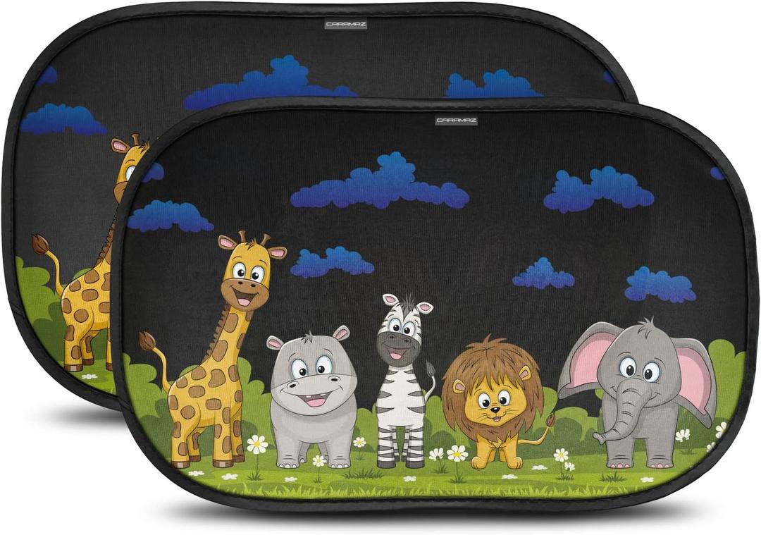 CARAMAZ Car Window Shade for Baby with Certified UV-Protection 2 Pack - 21"x14" (Animals)