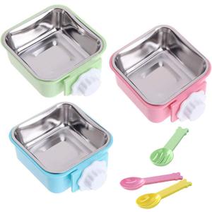 kathson 3PCS Crate Dog Bowl Hanging Cage Food Bowl Stainless Steel Removable Pet Food Spoon Water Feeder Bowls Coop Cup for Puppy Cat Bird Rabbit