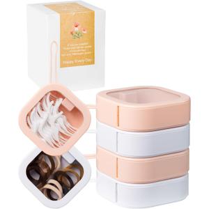 4pcs Hair Tie Organizer,Portable Hair Tie Holder Organizer for Girls, Babby Girl Hair Accessory Organizer for Small Travel Items storage like hair clips,qtips,floss.2pink&2white