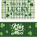 Breling St. Patrick's Day Kitchen Mats Set of 2, Lucky Green Plaid Clover Shamrock Kitchen Rugs Diatomaceous Soft Floor Absorbent Non-slip for Home Anniversary Wedding Party Decor 17x29 and 17x47 Inch