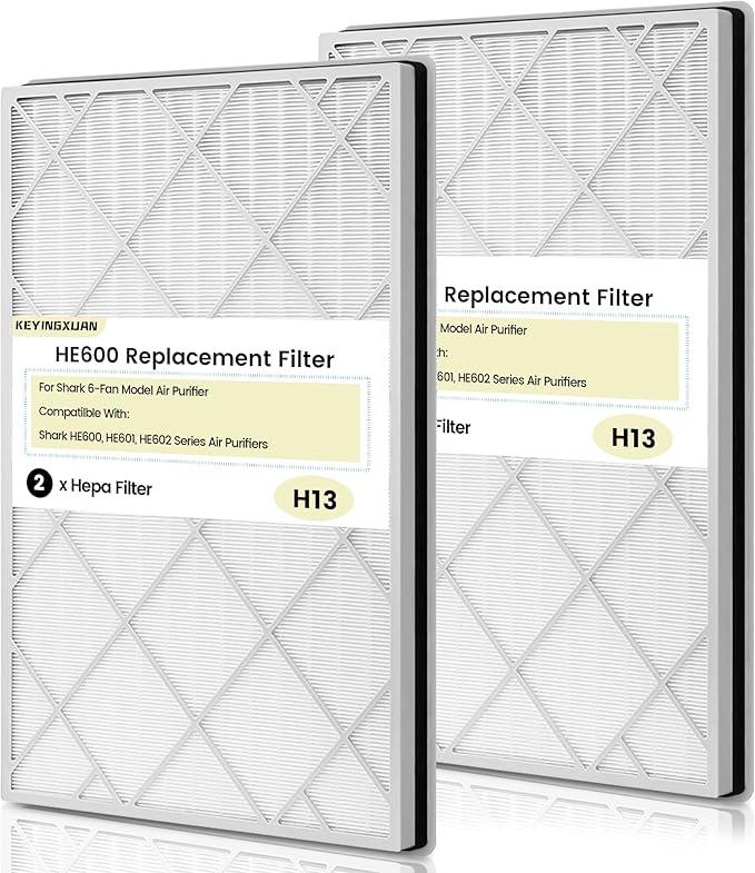 2 Pack HE601 HEPA Replacement Filters Compatible with Shark Air Purifier 6-Fan Models HE601, HE602, H13 True HEPA Filter, Compare to Part # HE6FKPET, HE6FKBAS, HE6FKPRO