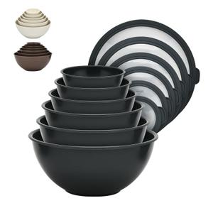 12 Piece Plastic Nesting Bowls with Lids - Mixing Bowls Set includes 6 Prep Bowls and 6 Lids, BPA-Free, Reusable Meal Prep Containers, Microwave, Freezer & Dishwasher Safe, Gray