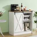 Farmhouse Coffee Bar Cabinet, Coffee Bar Table with Sliding Barn Door, Suitable for Kitchen, Dining Room and Living Room (White)