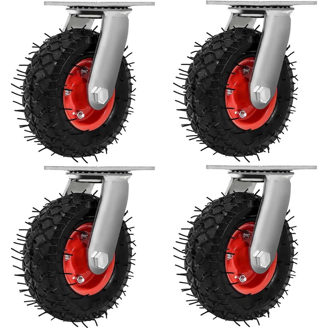 4 Pack 6" inch Swivel Pneumatic Air Caster Wheels, Knobby Tread Tire, Swivel Industrial, Heavy Duty, Farm Cart Lawn & Garden Wheels