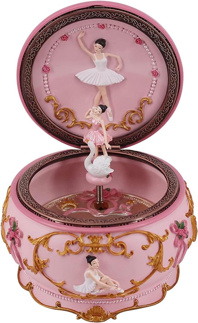 Classical Ballerina Music Box Collectible Mechanical Musical Box with Colorful Lights and Sankyo 18-Note Wind Up Signs of The Girl Heart Gift for Birthday Christmas(Swan Lake)