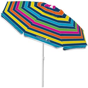 Caribbean Joe Beach Umbrella, Portable and Adjustable Tilt Sun Umbrella with UV Protection, Vented Canopy, Full 6.5 ft Arc