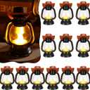 ROCEEI 24 Pieces Cowboy Hats Mini Lantern Western Cowgirl Small Lantern Decoration Retro Tiny Lamp with LED Candle Hanging Table Centerpieces Decor for Wedding Birthday Party Favor (Brown)