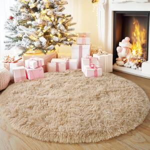 Quntue 4'x4' Beige Round Rug for Bedroom, Ultra Soft Fluffy Circle Rug for Kids Girls Boys Room, Cute Shag Rugs for Living Room Playroom Tent Castle Home Decor Rug