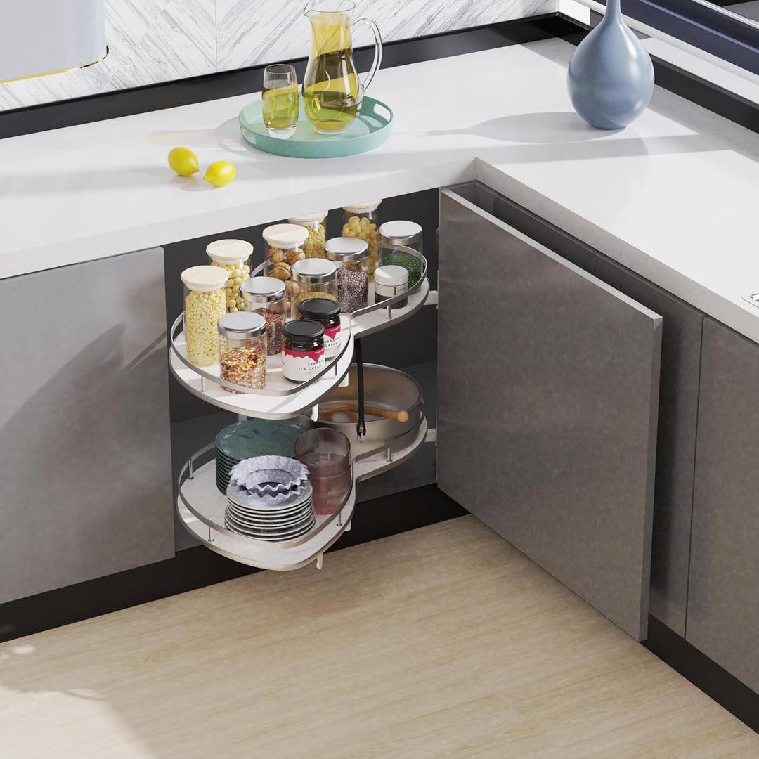 Blind Corner Cabinet Pull Out 2 Tier, Swing Left for 36" Width, Two-Way Buffering, Height Adjustable Organizer