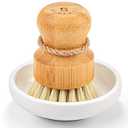 SUBEKYU Bamboo Dish Scrub Brush for Kitchen Sink, Natural Wooden Washing Dish Brush Scrubber with Sisal Bristles for Household Cleaning, Cast Iron Pots, Pans and Vegetables