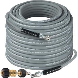 Hourleey Pressure Washer Hose 50FT, Kink Resistant High Tensile Wire Power Washer Hose, Rubber Wire Braided with 3/8" Quick Connect for Hot/Cold Water, 4000 PSI, Gray