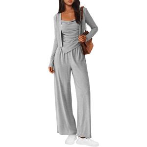 BTFBM Women's Fall Lounge Sets 3 Piece Outfit Tracksuits Casual Long Sleeve Tops High Waisted Sweatpants Set (S)