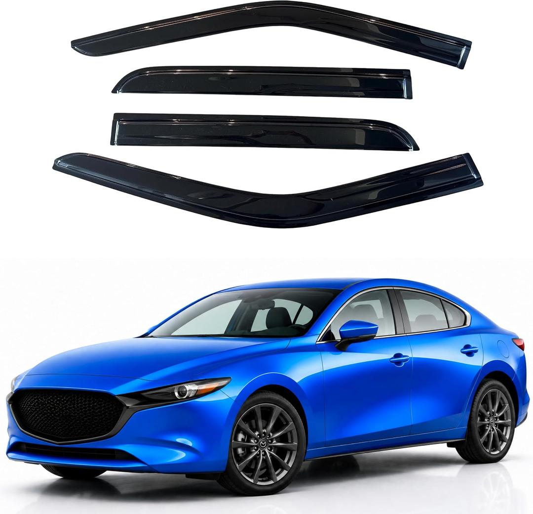 IG Window Visors Fit for 2019-2024 Mazda 3 Sedan, Out-Channel Rain Guards Vent Wind Deflectors 4PC, Car Accessories for 19-24 Mazda 3 Sedan (Excludes Hatchback)