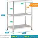 susunnus 3-Tier Stainless Steel Shelf, Heavy Duty Shelving for Kitchen, Garage, Industrial Storage, Kitchen Shelves Adjustable Feet, Easy to Clean(3T-24.8in*15.8in(Without guardrails))