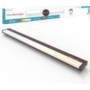 Leetdud LED Under Cabinet Lighting Hardwired or Plug in, 32 Inch 16W, Dimmable 5 Color 2700K/3000K/3500K/4000K/5000K, Linkable Eyes Care Design Counter Lights for Kitchen, Sink, ETL Listed, Bronze