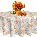 2 x Thanksgiving Round Tablecloth 60 Inch Pumpkin Daisy Table Cloth Waterproof Heat Resistant Reusable Autumn Decorations Table Cover for Holiday Kitchen Dinning Party Decor (Orange)